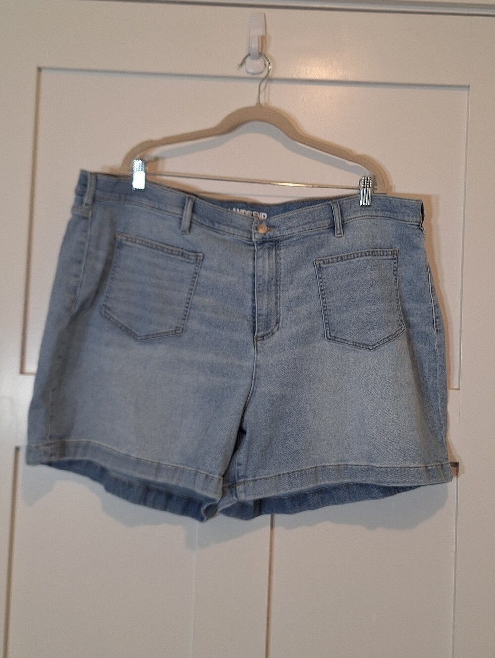 Lands' End Denim Hi Rise Lightwash Shorts W/Stretch Size 26W Pockets